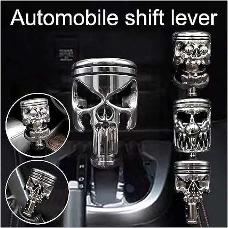 Halloween Decor Metal Skull Shape Stainless Steel Molding Car Gear Shift Knob Cover, Automatic Manual Transmission Shift Knob Selector Fits Most Automatic Vehicles