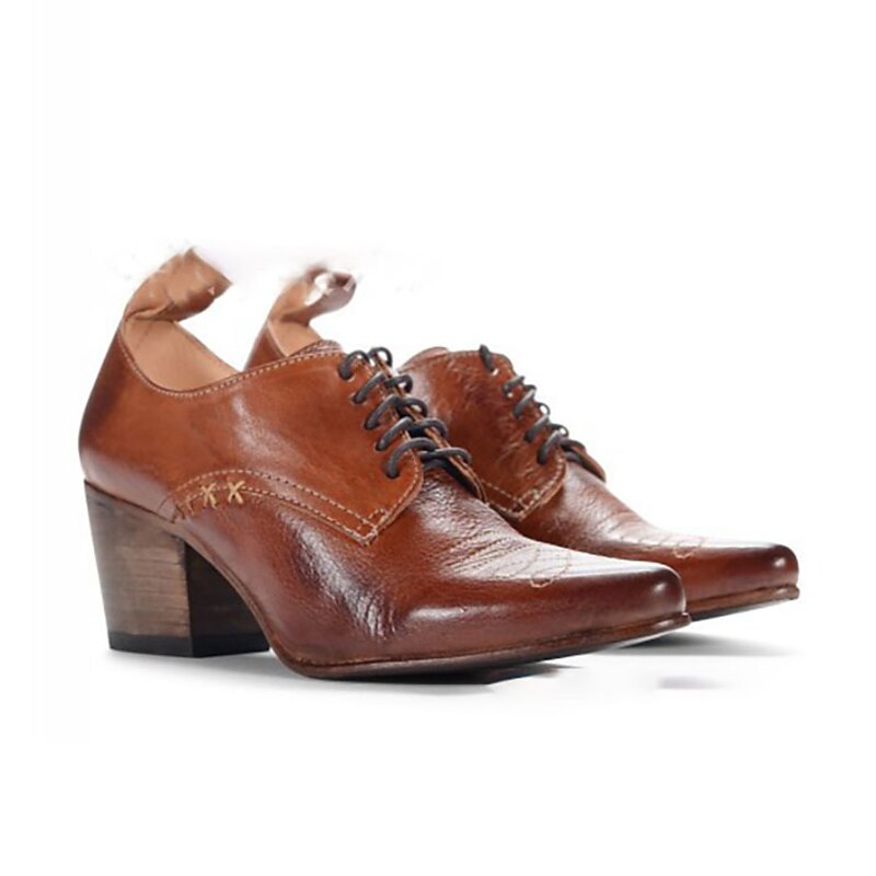 Women's Edwardian Lace-Up Faux Leather Oxford Heels with Mid Block Heel, Vintage 1900s Style Dress Shoes for Ladies, Daily Wear or Historical Costume3