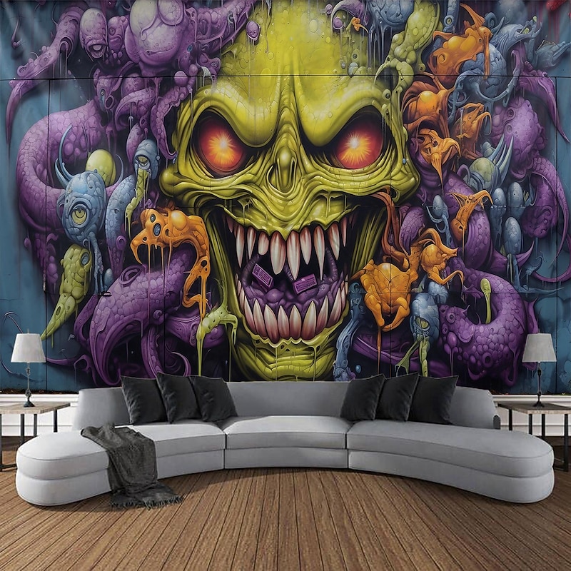 Graffiti Monster Octopus Hanging Tapestry Wall Art Large Tapestry Mural Decor Photograph Backdrop Blanket Curtain Home Bedroom Living Room Decoration3