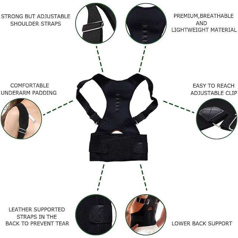 Adjustable Magnetic Posture Corrector Corset Adult Back Brace Support Belt Shoulder Orthopedic Vest Black Color4