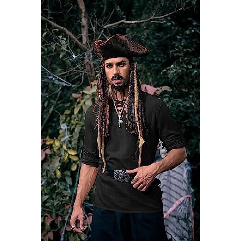 Medieval Renaissance 17th Century Medium Length Blouse / Shirt Cosplay Costume Knight Ritter Viking Drawstring Solid Colored Fancy Dress Men's Pirate Fantasy Halloween Masquerade Casual Daily4