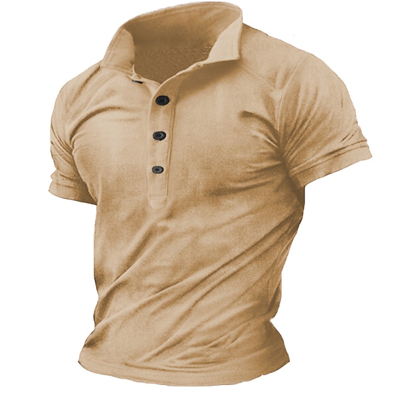 Men's Button T Shirt Henley Shirt Tee Top Short Sleeves Henley Summer Plain Fashion Designer Basic Front Pocket Vacation Street Going out Black Brown Khaki Top Tee for Men4