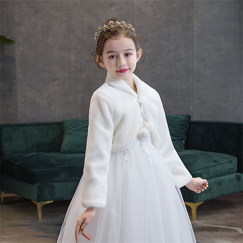 Kids Girls' Fleece Jacket Winter Coat Solid Color Fashion Performance Coat Outerwear 3-8 Years Fall White2