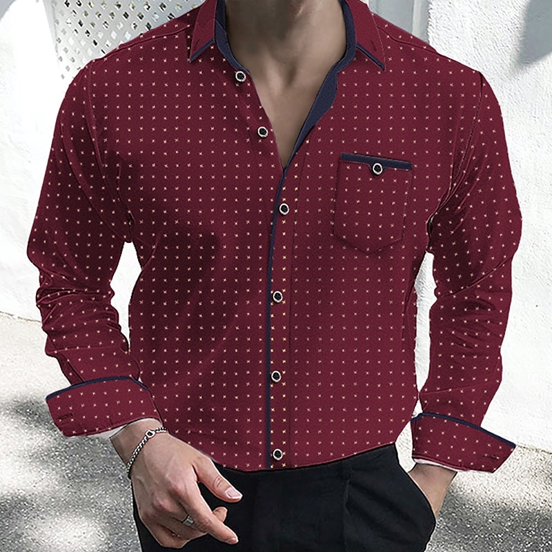 Men's Dress Shirt Button Down Shirt Collared Shirt Polka Dot Wedding Outdoor White Red Navy Blue Long Sleeve Turndown Summer Spring Clothing Apparel Print3