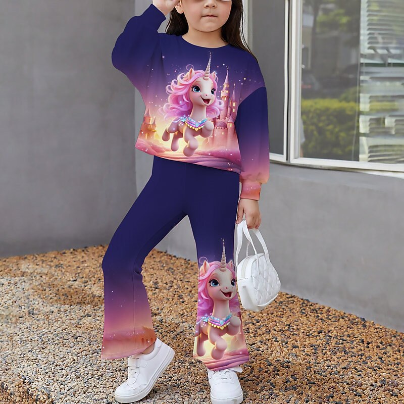 Girls' 3D Graphic Cartoon Unicorn Sweatshirt & Sweatpants Set Clothing Set Long Sleeve 3D Print Fall Winter Active Fashion Daily Kids 3-12 Years Outdoor Vacation Date Regular Fit4