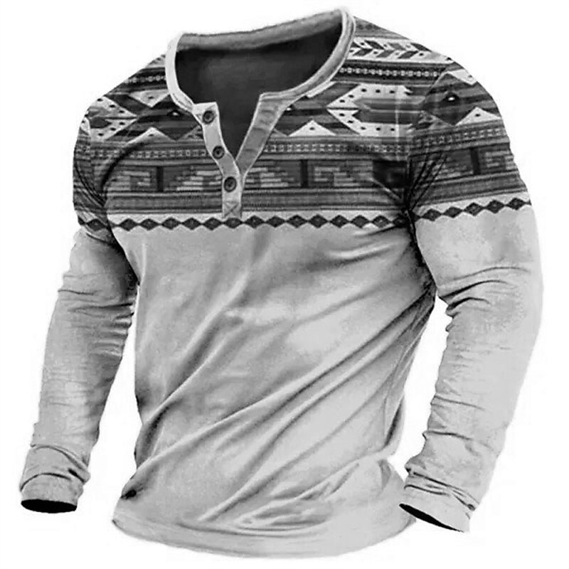Men's Graphic Tribal Henley Shirt Long Sleeve 3D Print Fashion Designer Comfortable Outdoor Daily Spring &  Fall Blue Brown Green Gray Henley Henley T-Shirt4