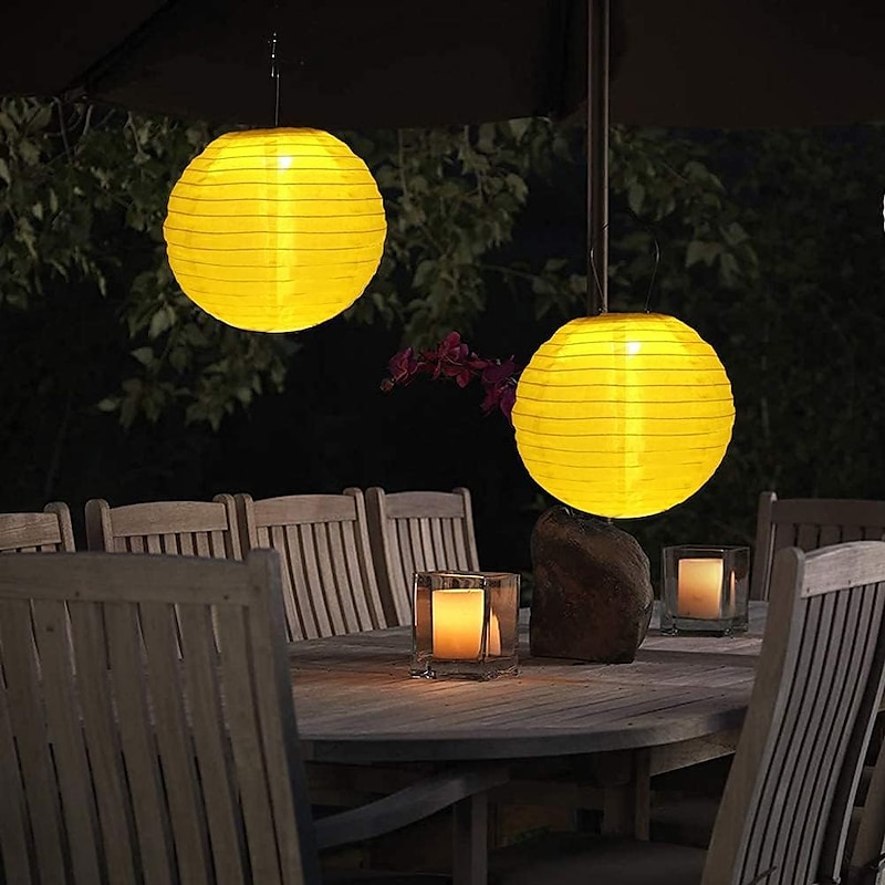 12" Solar Powered Lanterns Waterproof Outdoor Nylon Cloth Paper Lantern Lamps Garden Hanging Paper Lanterns2