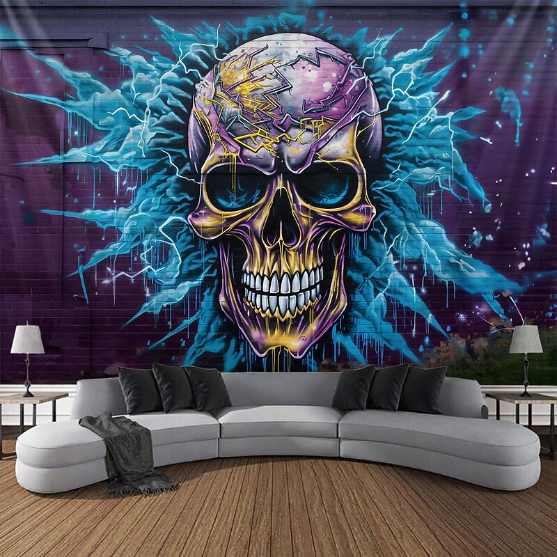 Halloween Graffiti Skulls Hanging Tapestry Wall Art Large Tapestry Mural Decor Photograph Backdrop Blanket Curtain Home Bedroom Living Room Decoration  Decorations2