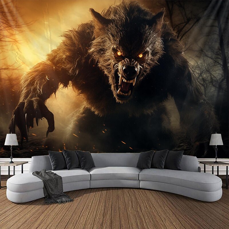 Halloween Wolf Animal Hanging Tapestry Wall Art Large Tapestry Mural Decor Photograph Backdrop Blanket Curtain Home Bedroom Living Room Decoration2
