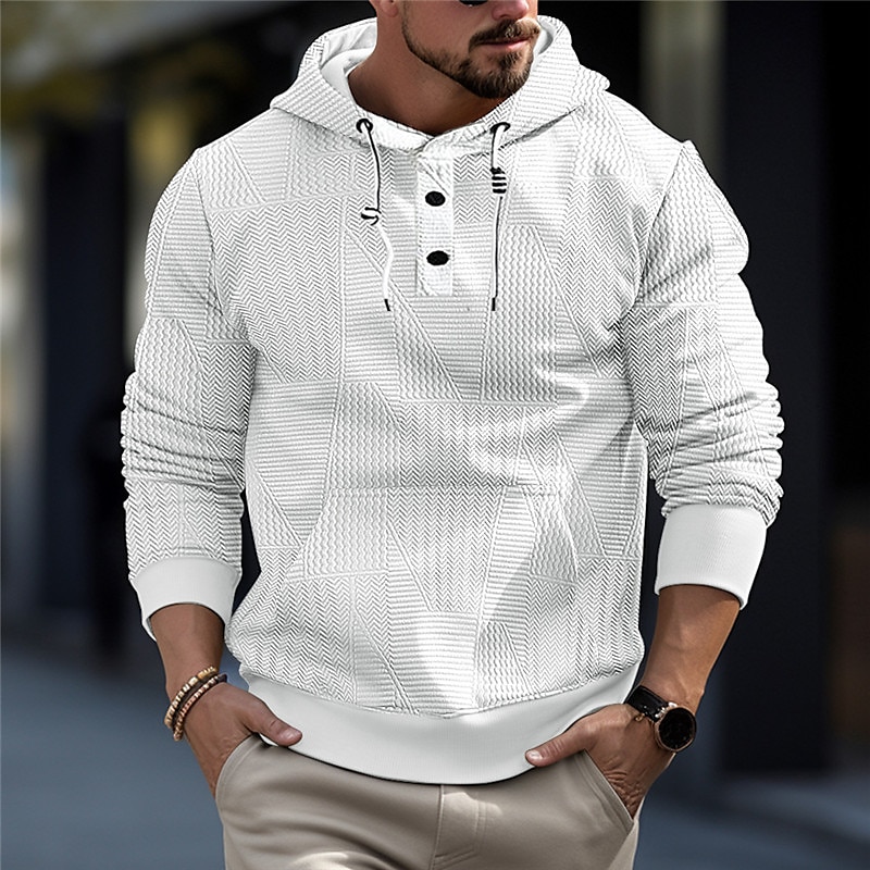Men's Hoodie Button Up Hoodie Black White Gray Hooded Plain Jacquard Pocket Sports & Outdoor Daily Holiday Textured Streetwear Cool Casual Spring &  Fall Clothing Apparel Hoodies Sweatshirts  Long2