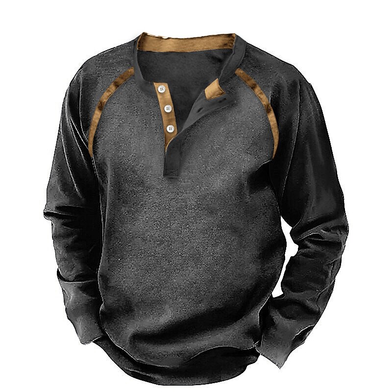 Men's Button T Shirt T Shirt Henley Shirt Tee Top Long Sleeve Henley Summer Color Block Fashion Designer Basic Vacation Street Going out Dark Gray Navy Blue Brown Top Tee for Men3