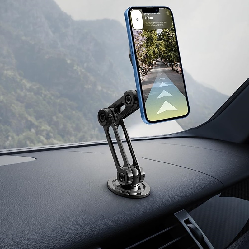 Folding Alloy Magnetic Car Mount 360 Rotating Adjustable Magnetic Car Phone Holder Universal Phone Stand For IPhone 15/14/13/12 Series & Magsafe Phone Case3