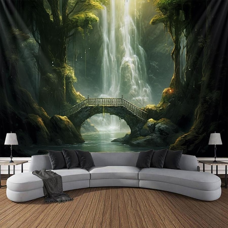 Fairytale Castle Hanging Tapestry Waterfall Wall Art Large Tapestry Mural Decor Photograph Backdrop Blanket Curtain Home Bedroom Living Room Decoration2