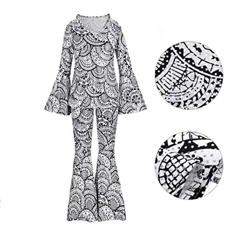 Retro Vintage Hippie 1970s Cosplay Costume Outfits Headband Flare Cuff Sleeve Hippie Disco Fancy Dress Women's Halloween Carnival Masquerade Party / Evening Holiday Pride Parade Adults' Shirt Pants2
