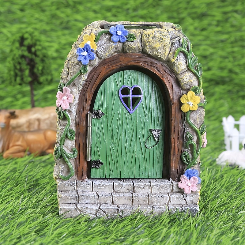 Solar Fairy Door Garden Miniatures,Fairy Door with Steps, Resin Fairy Garden Accessories, Tree Garden Home Decor, Waterproof Garden Glow Ornaments4