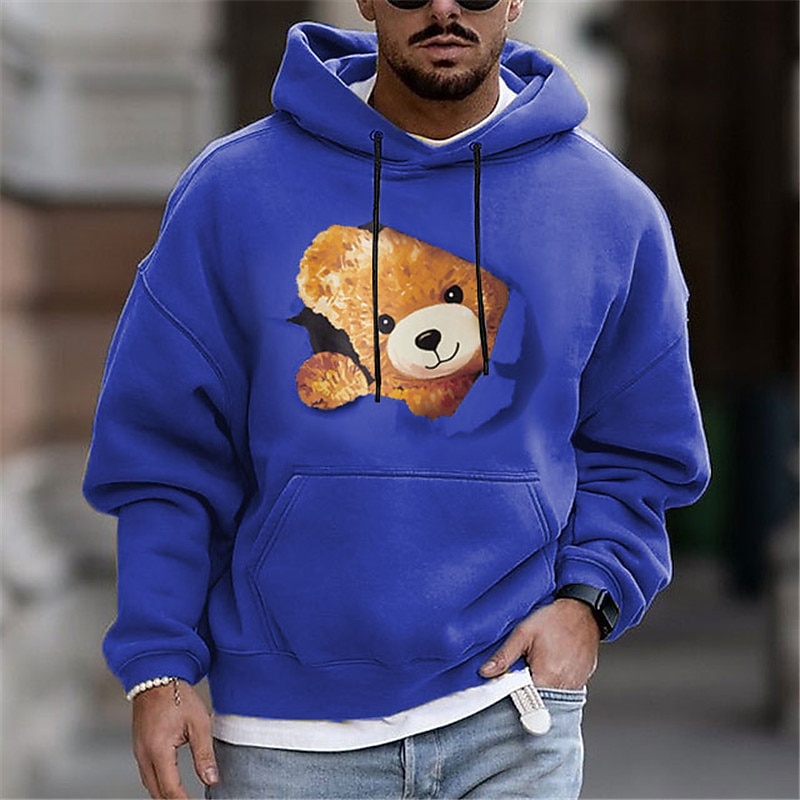 Men's Bear Graphic Prints Streetwear Designer Long Sleeve Hooded Daily Sports Black White Print Spring &  Fall Designer3