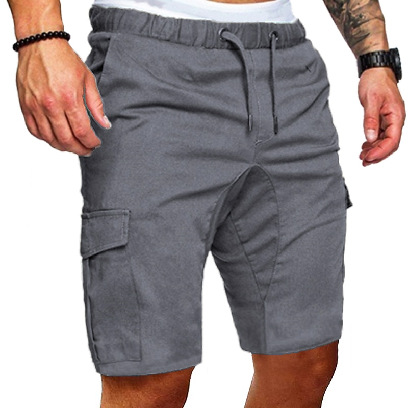 Men's Cargo Shorts Bermuda shorts Drawstring Elastic Waistband with Side Pocket Plain Outdoor Sports Short Outdoor Daily Sports Casual Shorts Slim ArmyGreen Black Inelastic2