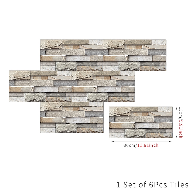 12pcs Artificial Stone Tile Wall Sticker 3D Vinyl Wallpaper Self Adhesive Floral Home Decor For Kitchen Bathroom 15*30cm3