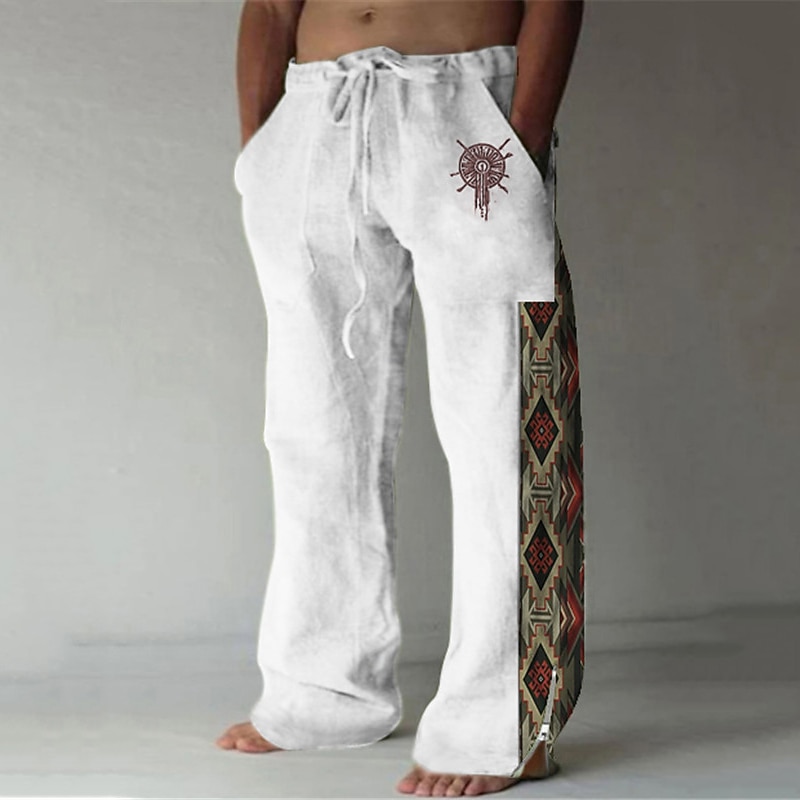 Tribal Casual Men's 3D Print Pants Trousers Outdoor Street Going out Polyester Black White Green S M L Mid Waist Elasticity Pants4