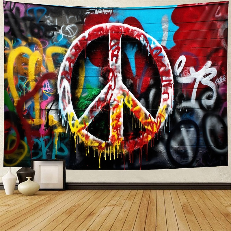 Hippie Groovy Hanging Tapestry Wall Art Large Tapestry Mural Decor Photograph Backdrop Blanket Curtain Home Bedroom Living Room Decoration Peaceful Love 1950s 1960s Music Festival Woodstock Party2