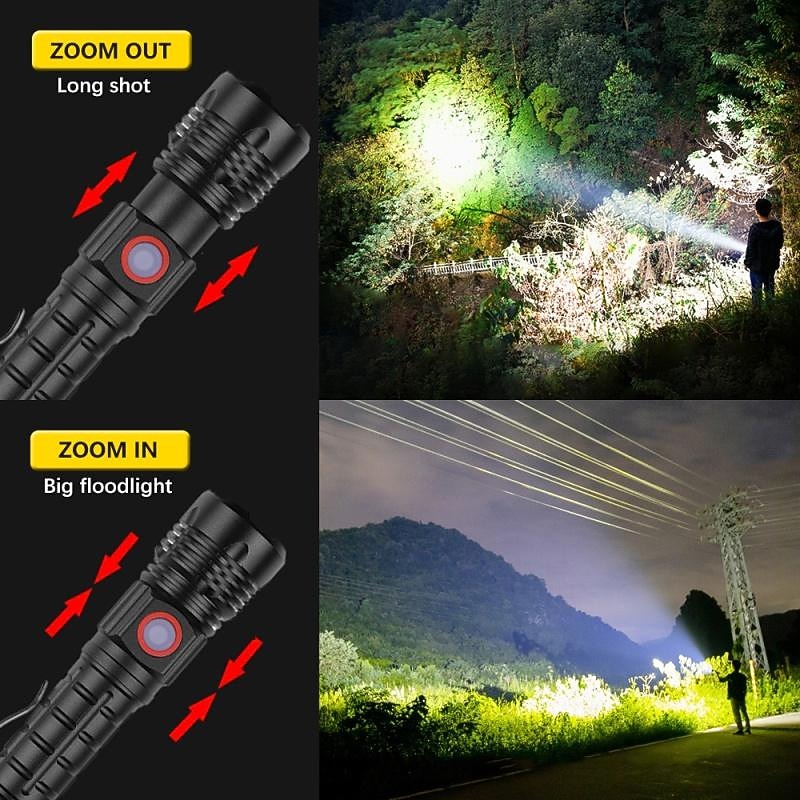 Powerful LED Flashlight High Power 18650 USB Rechargeable Zoom Fishing Lantern 5 Modes Waterproof Bicycle Light Tactical Torch4
