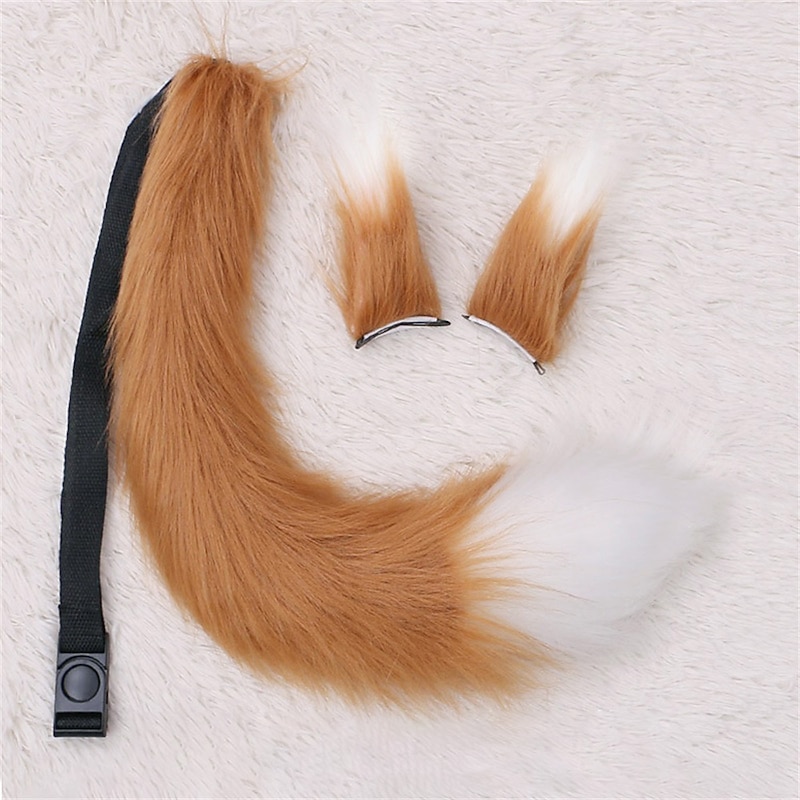 Handmade Fox Mother Cosplay Accessories Beast Ear Hair Clip Beast Tail Fox Ear Pair Tail Clip Set