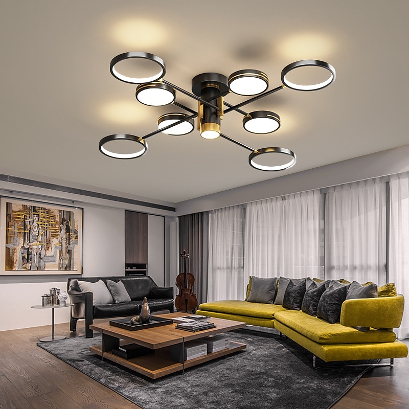 Modern LED Chandelier Lighting Lamp 8 Head 115cm Dimmable Black Frame Aluminum Indoor Fixture Light for Living Room Bedroom 110-240V4