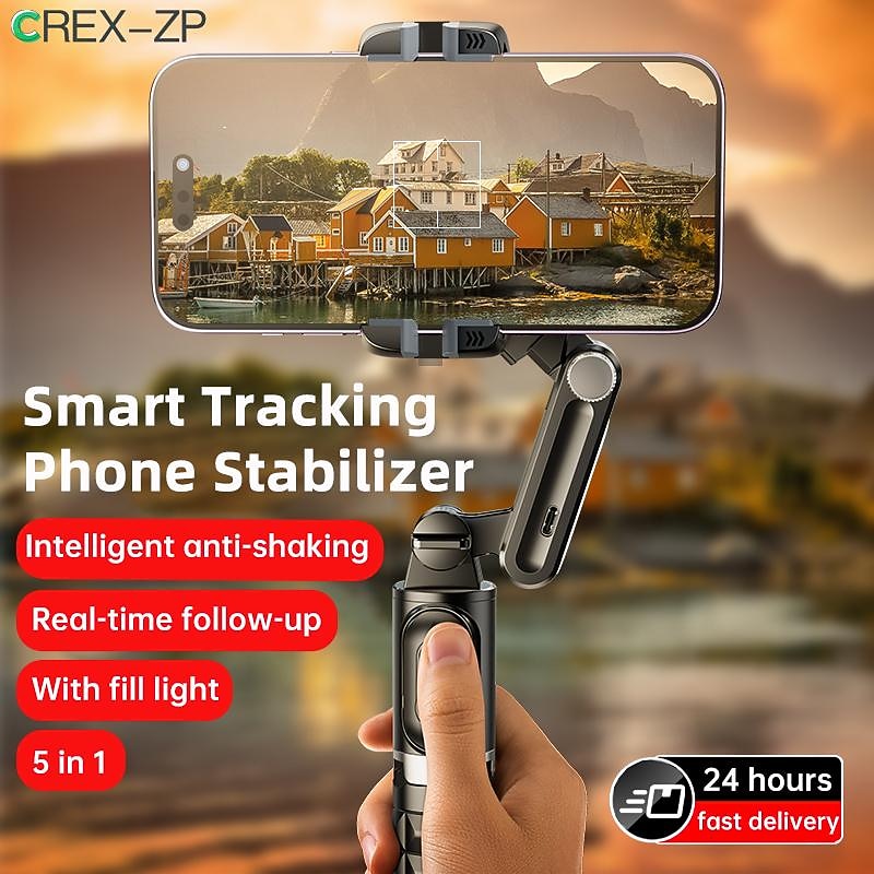 Desktop Gimbal Selfie Stick Tripod Stabilizer with Light Remote Following Foldable for Smartphone iPhone 13 Xiaomi for Video Q182