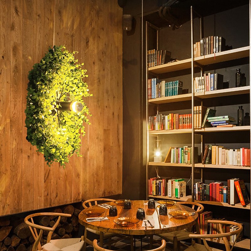 Lightinthebox Ceiling Lights LED Plant Garland Style Wall Light E27 Semi - Electroplated Bulb Wheel Shape Wrought Iron Faux Green Plant Wall Mount Bar Cafe Decor 110-240V2