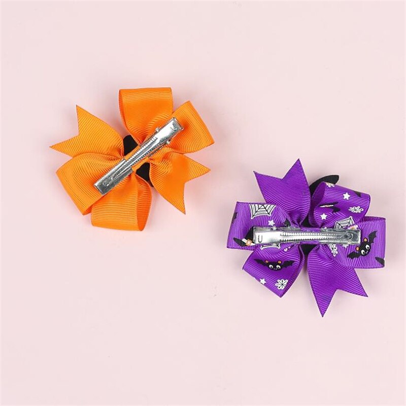 2pcs New Children's Bow Hair Clip Halloween Pumpkin Head Witch Hat Swallowtail Bow Clip4