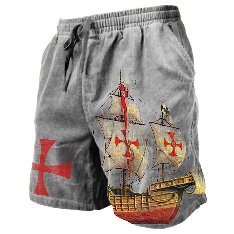 Men's Graphic Prints Cross Sailboat Sweat Shorts Beach Shorts Terry Shorts Mid Waist Casual Athleisure Daily Holiday Streetwear Drawstring Elastic Waist 3D Print Designer Clothing Apparel4