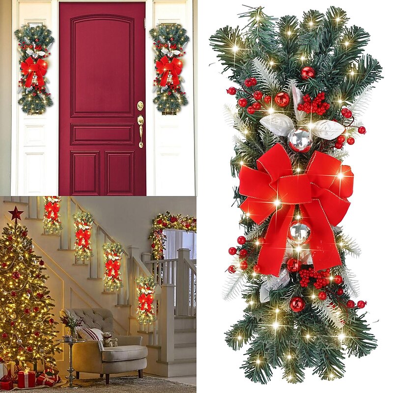 Christmas Wreaths Xmas Swags with Lights Cordless Prelit Stairway Stairway Staircase Window Wall Decoration Teardrop Trim Wreath Rattan Shopping Mall Hotel Outdoor4