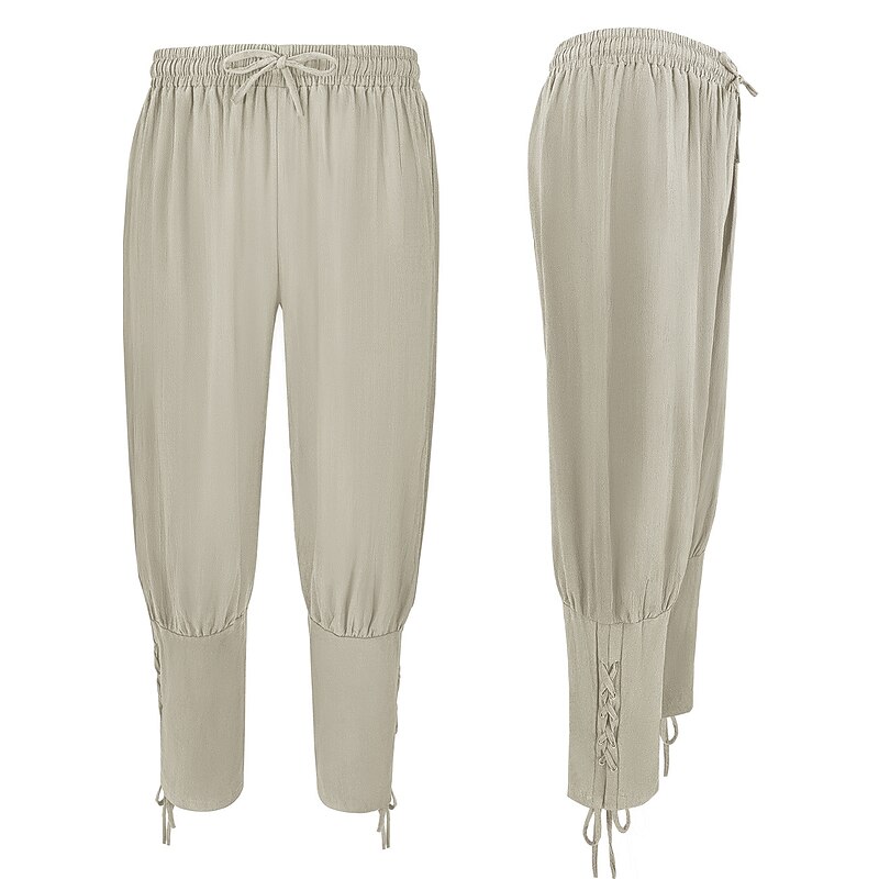 Retro Vintage Medieval 17th Century Masquerade Pirate Pants Knight Ritter Viking Crusader Drawstring Solid Color Fancy Dress Men's Pirate Fantasy Masquerade Party / Evening Adults' Pants Fall Spring4