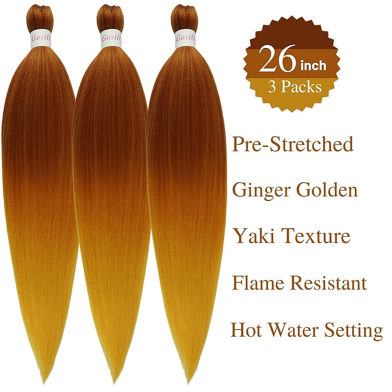 Ginger Golden Ombre Braiding Hair Pre Stretched Kanekalon Braiding Hair Box Braids Human Hair Extensions 26 inch2