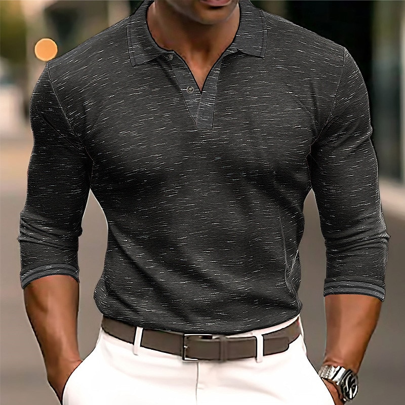 Men's Polo Shirt Golf Shirt Casual Holiday Classic Long Sleeve Fashion Basic Plain Quick Dry Summer Regular Fit Black Dark Navy Coffee Grey Polo Shirt4