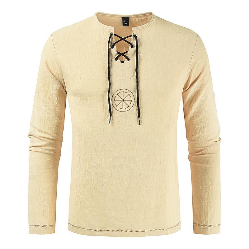 Medieval Renaissance 17th Century Medium Length Blouse / Shirt Cosplay Costume Vampire Pirate Knight Ritter Drawstring Embroidery Fancy Dress Men's Pirate Fantasy Halloween Masquerade Casual Daily4