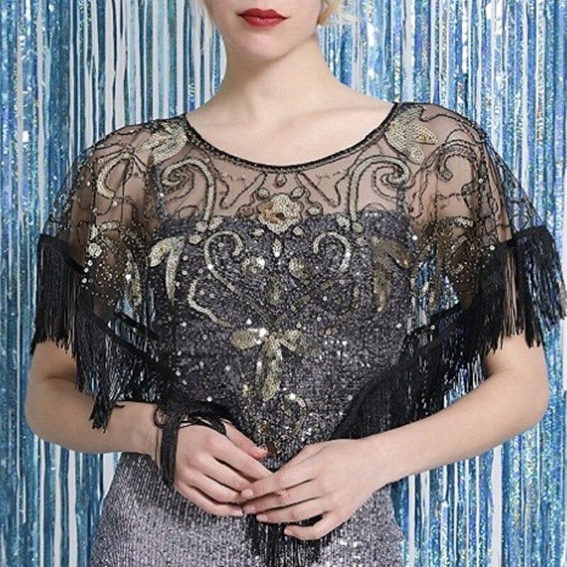 Shawls Women's Wrap Cape Sparkle & Shine Elegant Sleeveless Polyester Wedding Wraps With Sequin For Wedding Spring & Summer4