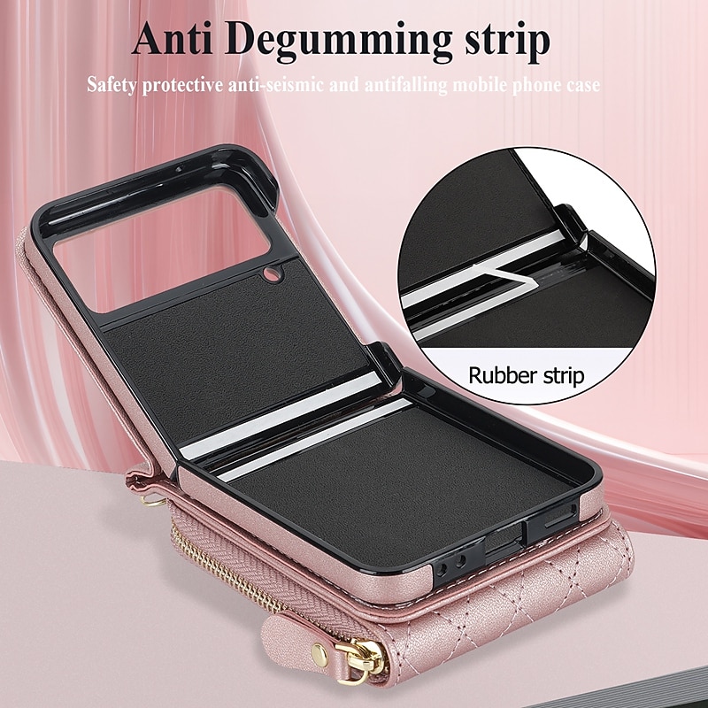 Phone Case For Samsung Galaxy Z Flip 7 Z Flip 6 Z Flip 5 Z Flip 4 Z Flip 3 Handbag Purse Wallet Case Zipper with Removable Cross Body Strap with Wrist Strap Retro PC PU Leather2