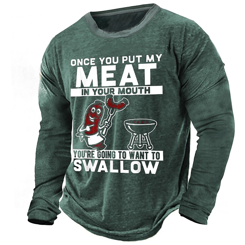 Men's Cartoon Letter T Shirt Graphic Tee Long Sleeve T shirt 3D Print Crew Neck Shirt Designer Retro Vintage Outdoor Vacation Daily Dark Green Army Green Dark Blue Spring &  Fall Clothing Apparel S M2