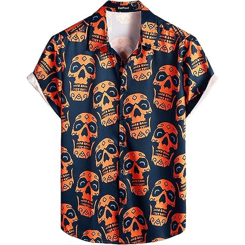 Halloween Skeleton Skull Pumpkin Hawaiian Shirts Aloha Shirt Print For Men's Adults' Halloween Carnival Masquerade 3D Print Party Halloween4