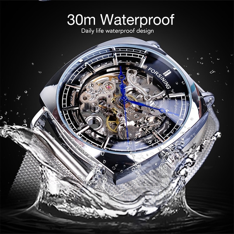 FORSINING Men Mechanical Watch Large Dial Fashion Business Wristwatch Hollow Skeleton Automatic Self-winding Luminous Waterproof Alloy Leather Watch4