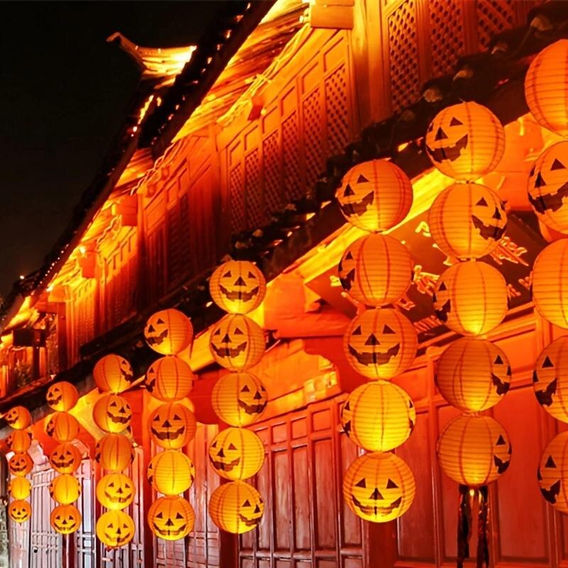 Spooky Halloween Pumpkin Lantern with Whisker Paper Perfect for Ghost Festival Atmosphere Arrangement and Home Decor3