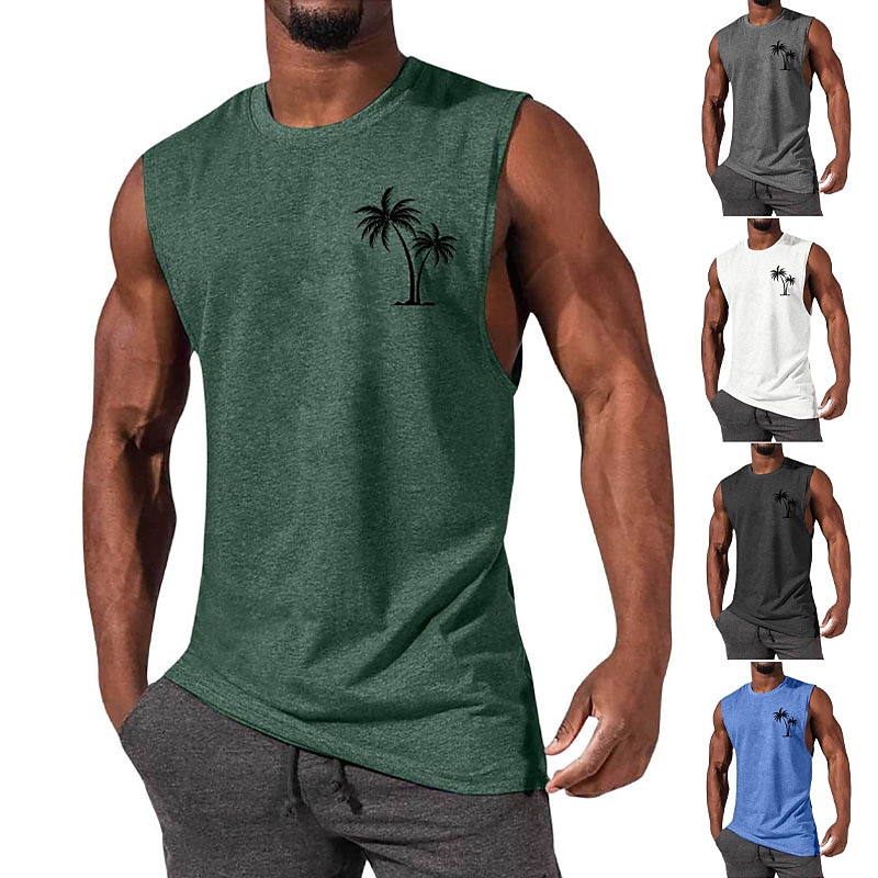 Men's Graphic Palm Tree Vest Top Sleeveless T Shirt for Men Cap Sleeve T shirt 3D Print Crew Neck Shirt Fashion Designer Muscle Daily Sports Gym Black White Blue Spring & Summer Clothing Apparel S M