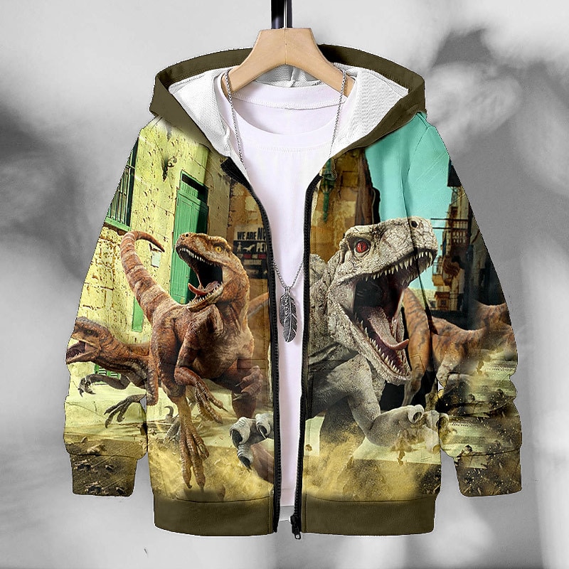 Boys 3D Animal Dinosaur Coat Long Sleeve Fall Winter Active Streetwear Cool Kids 3-12 Years Vacation Street Daily Regular Fit4