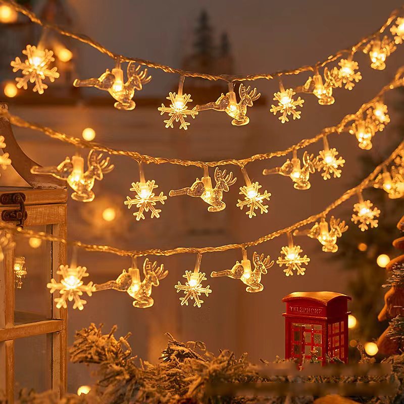 LED Christmas Elk Snowflake Fairy String Lights 6m 3m 1.5m Christmas Tree Star Lights New Year Christmas Party Holiday Home Garden Decoration Hanging Lights