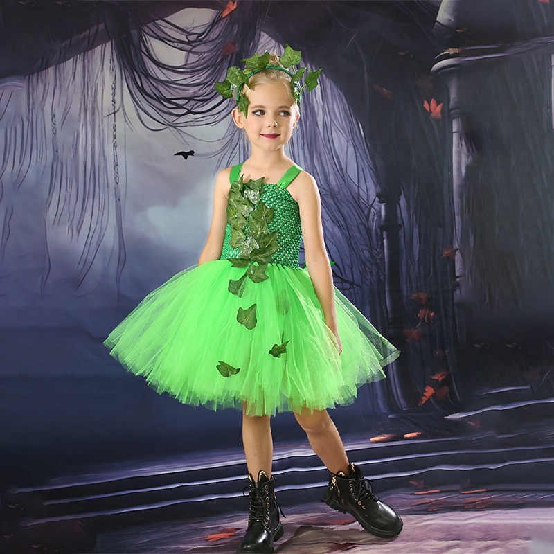 Kids Girls' Dress Party Dress Leaf Witch costume kids halloween custome Sleeveless Performance Special Occasion Mesh Elegant Fashion Beautiful Polyester Knee-length Party Dress Swing Dress Tulle Dress4