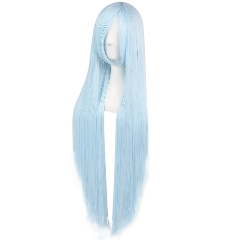 100cm Light Blue Wig for Women Girls Cosplay Straight Wig with Bangs Synthetic Hair Wig Costume for Anime Halloween Party4