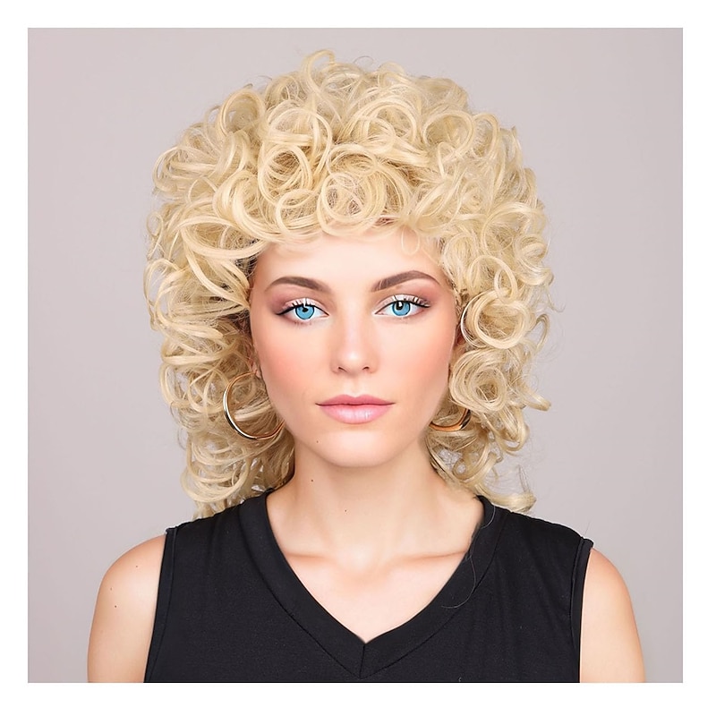 ColorGround Medium Long Curly Blonde 80S Rocker Wig for Women Halloween Cosplay Party Wigs3