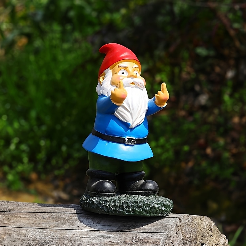Rude Gnome,Funny Garden Gnomes Colorful Garden Ornaments Double Middle Fingers Resin Statues for Lawn Yard4