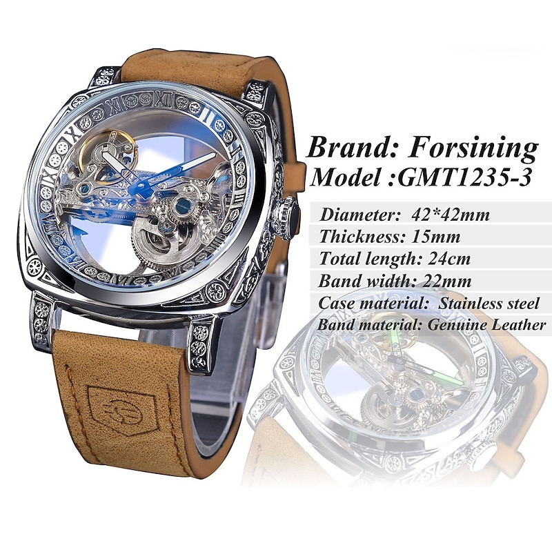 FORSINING Women Men Mechanical Watch Luxury Large Dial Fashion Business Hollow Skeleton Automatic Self-winding Luminous Waterproof Leather Strap Watch4